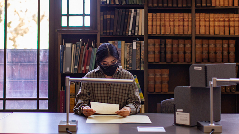 Student doing research in special collections
