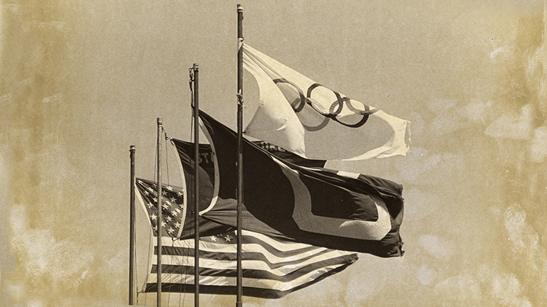 American, Oregon, University of Oregon, and Olympic flags