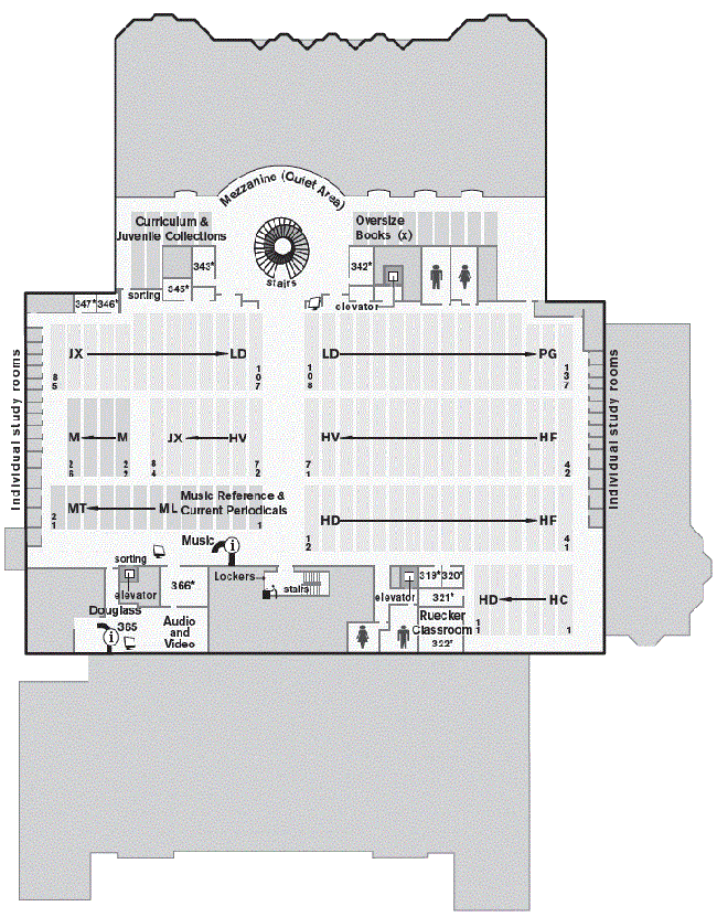 Large third floor map of the Knight Library.
