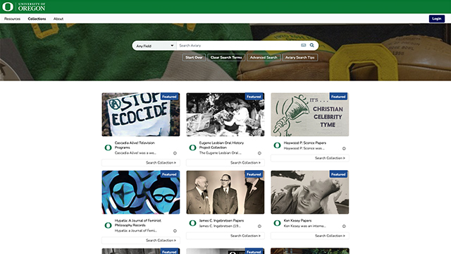 Screen capture of the aviary website in uo green with thumbnail images.