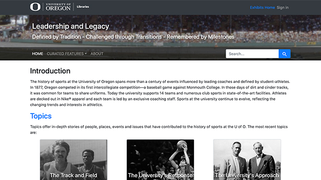Screen capture of the Leadership and Legacy website. The website is black and grayscale with old black and white photographs