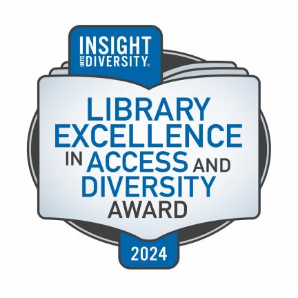 Insight into Diversity magazine's Library Excellence in Access and Diversity (LEAD) Award logo. Shows the text displayed across an open book