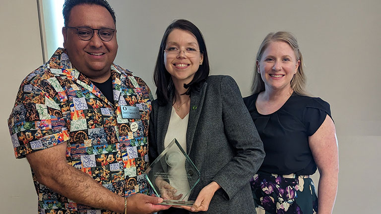 Alicia Salaz (center) with colleagues Evey Lennon (right) and Gerard Sandoval