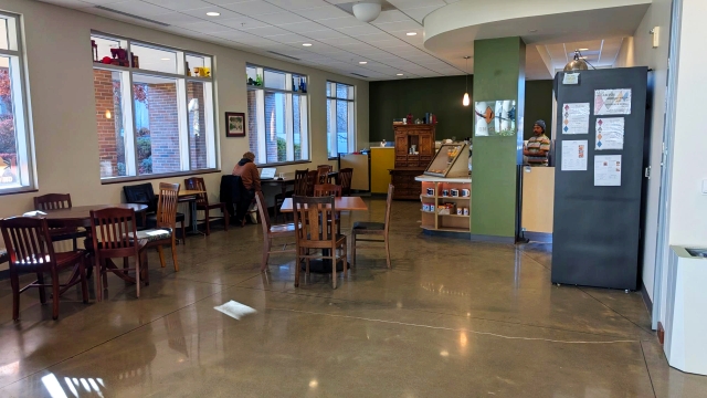 cafe counter, tables and chairs