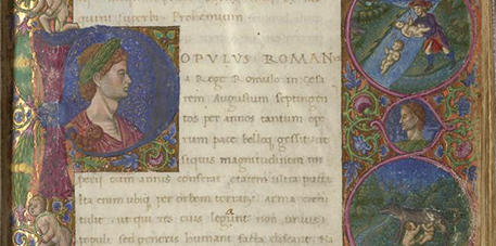 Illuminated manuscript page from the Epitome Rerum Romanorum_Libri