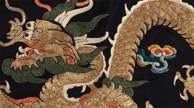 Embroidered Chinese dragon detail