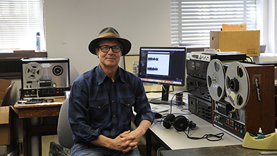 Nathan Georgitis in his office in Special Collections in Knight Library