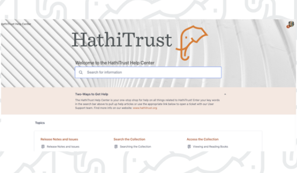 HathiTrust logo with orange outlined elephant head.