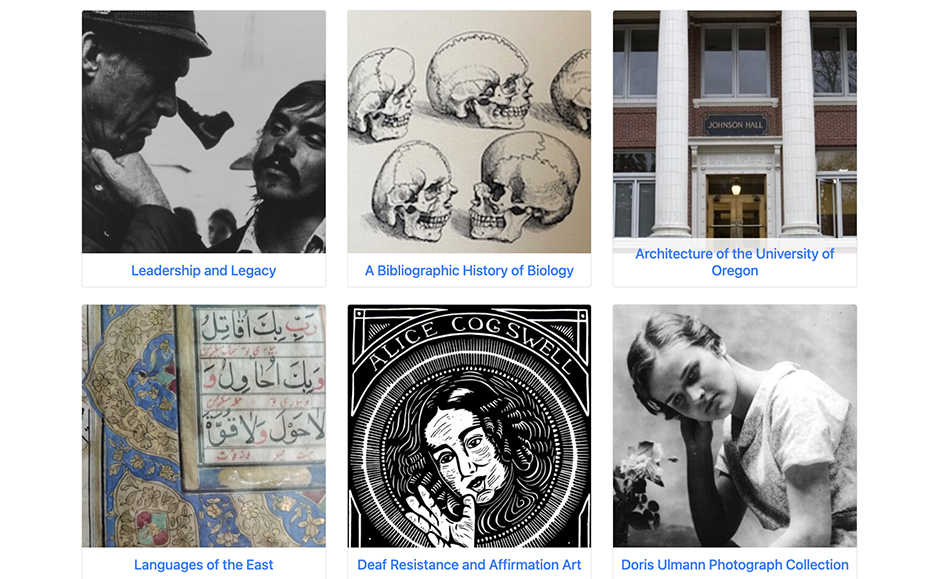 THe UO Libraries' digital exhibits photo page as a collage.