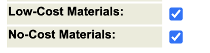 screenshot of low cost and no cost filters in the course schedule.