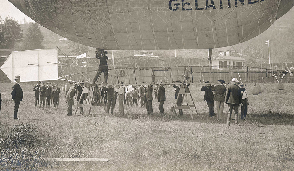 The bottom of a blimp.