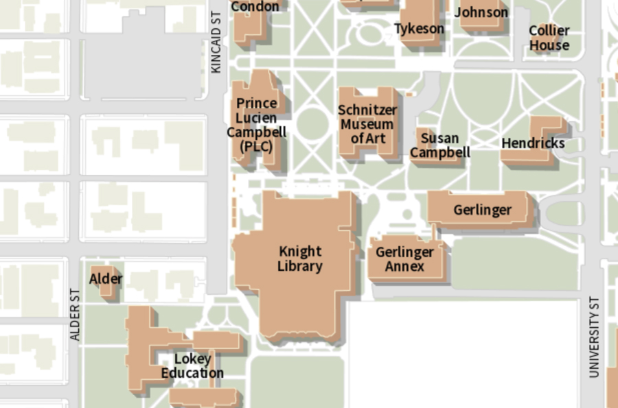 Knight Library map showing the building location.