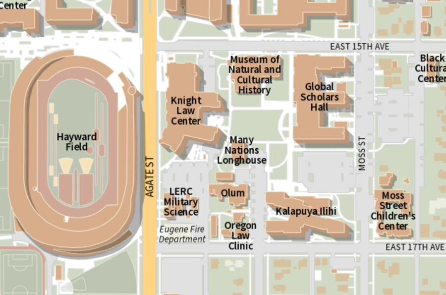 Map showing location of Kight Law Center on campus