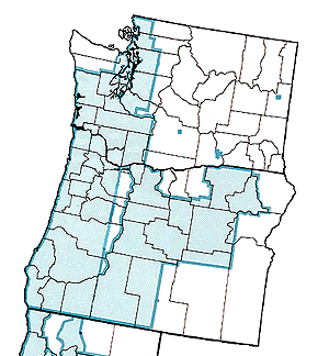 Map of Oregon with darkened areas where photograph exist in the Aerial Photography collection