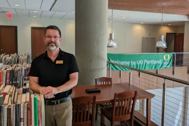 Library Manager Michael Brown spearheaded the transformation of the former Concordia University library to the new UO Portland Library.