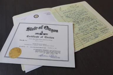 Documents from the DeFazio Papers including his Certificate of Election to Congress.