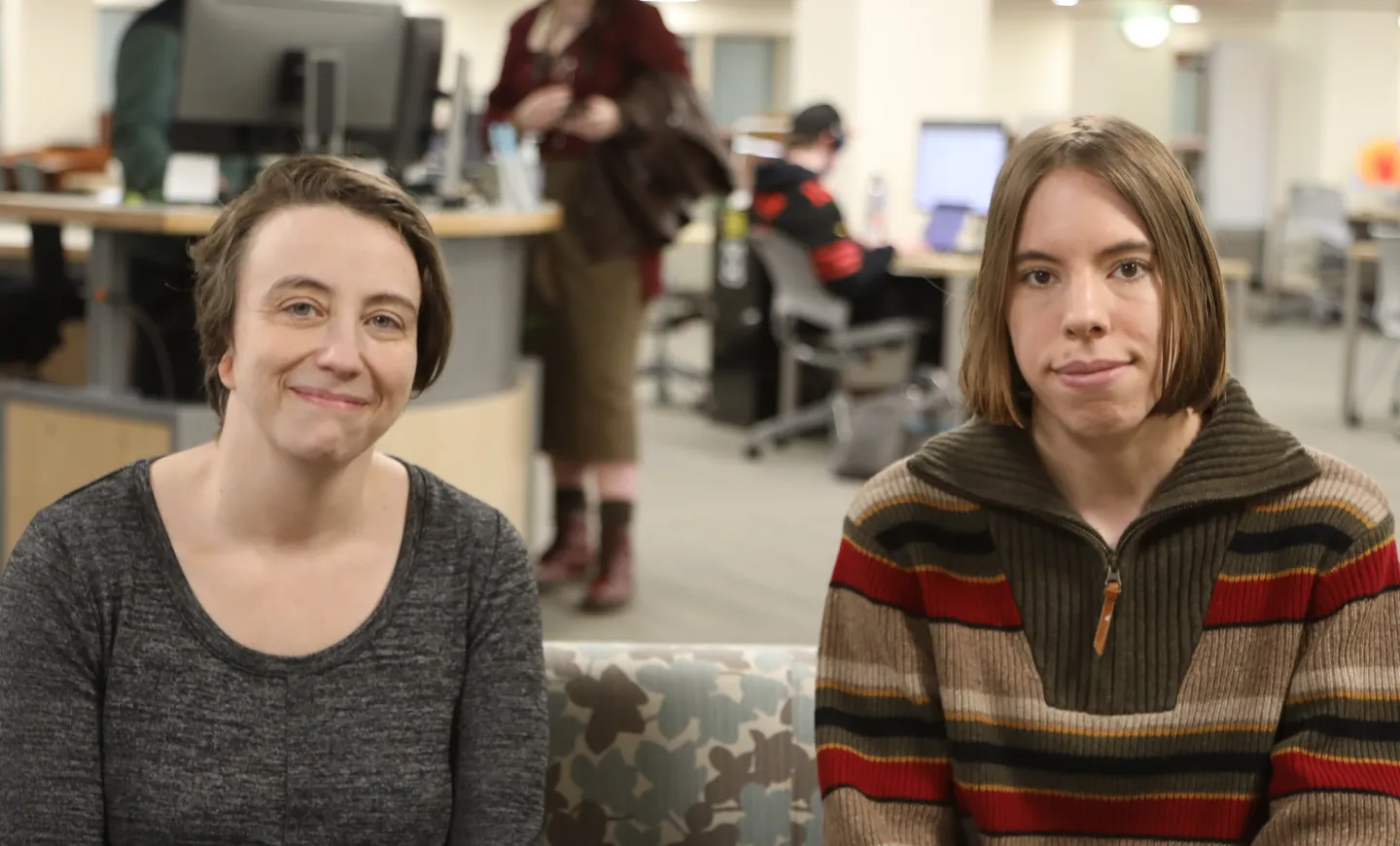 Librarians Gabriele Hayden (left) and Erin Winter