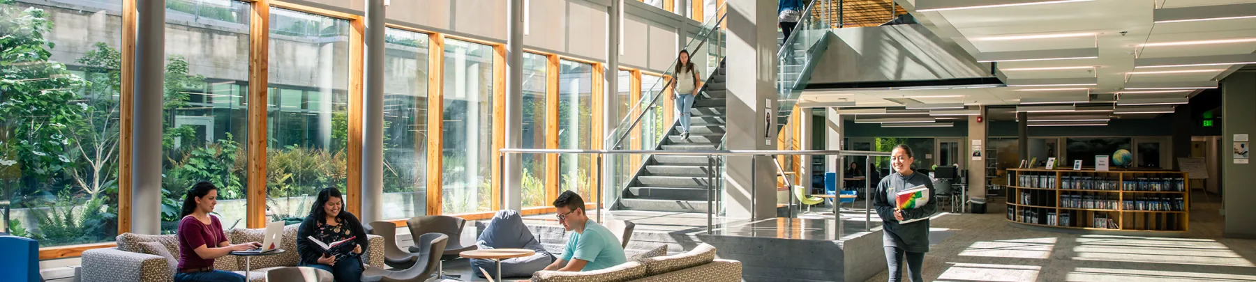 Sunlight coming through the windows on the ground floor of Price Science Commons