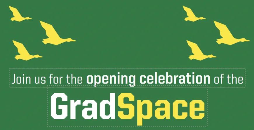 Promotional graphic with ducks flying above GradSpace logo.