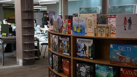 Board games shelved in the Science Library 