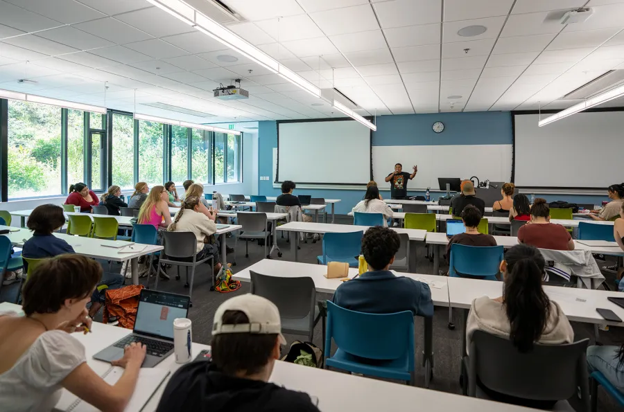 A classroom of students sitting at desks