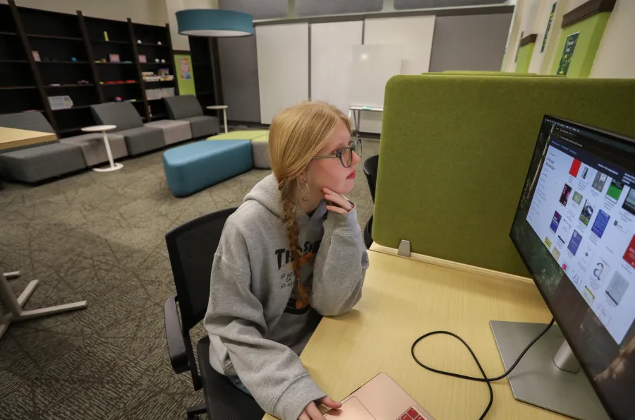 Student working at computer in GradSpace