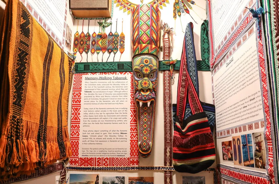 colorful textiles in tiny gallery exhibit