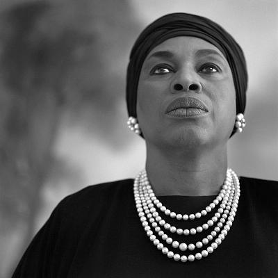 Leontyne Price portrait wearing black with pearl necklace
